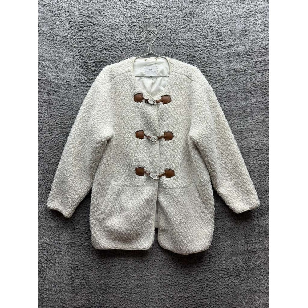 Avec Les Filles Toggle Front Teddy Faux Fur Sherpa Jacket White Womens Size M